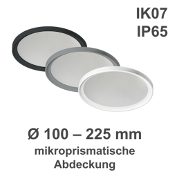 LED-Einbaudownlight rund, Mikroprismenstruktur, IP65, D 100 mm